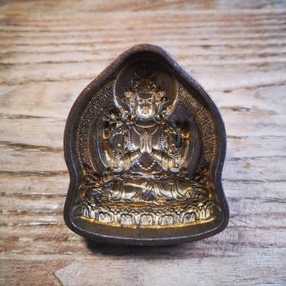 Tsa-Tsa Mold Chenrezig,Four Armed Padmapani - Tibetan tsa tsa mold, detailed view