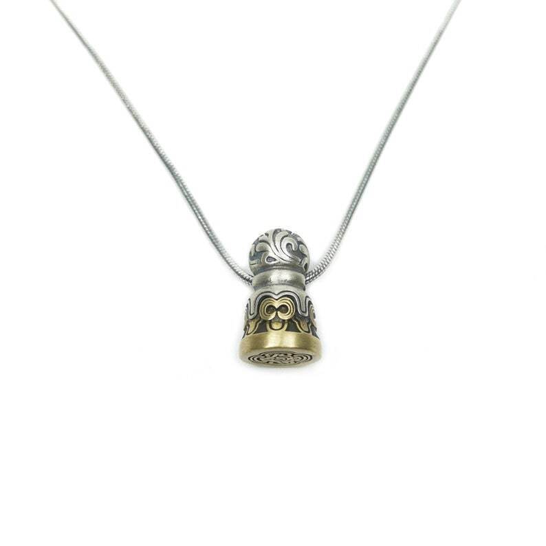 Tibetan Lucky Charm, Unique Mandala Conch Pattern,Silver Seal Pendant - Tibetan Buddhist art, view 6
