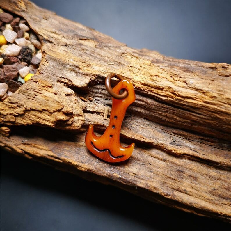 Yak Bone Carved Amulet,Anchor Pendant