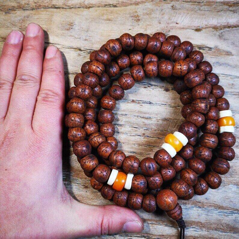 Old 108 Bodhi Beads Mala,13mm Prayer Beads for Meditation - Tibetan Buddhist mala beads, view 9
