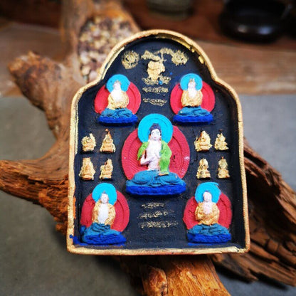 Gandhanra Painted Tibetan Tsa Tsa Mold Statue,Five Dhyani Buddhas