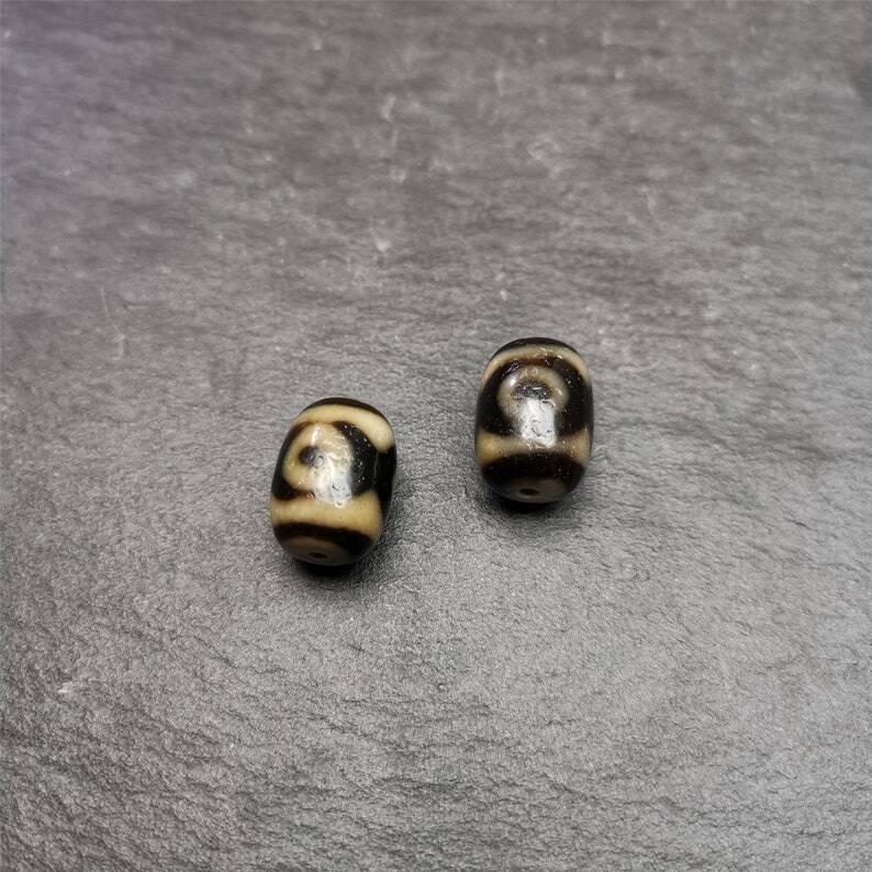 2 Eyes Dzi Spacer Marker Beads 0.47" - Tibetan dzi bead, view 8