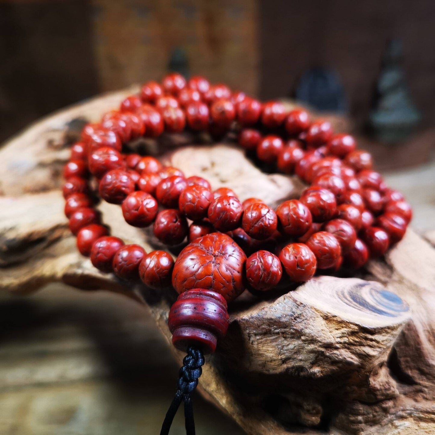 Old 108 Bodhi Beads Mala,9mm Prayer Beads Necklace,84cm Long