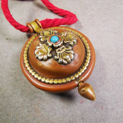 Acient Gau Ghau Shrine, Unique Round Tibetan Buddhist Altar Amulet Pendant