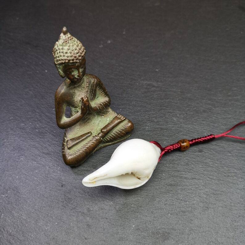 White Conch Shankha 2.36" - Tibetan Buddhist art, close-up detail