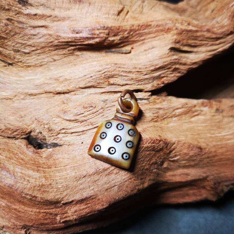 Yak Bone Carved Mantra Dot Prayer Bead Pendant - Tibetan Buddhist art, view 9
