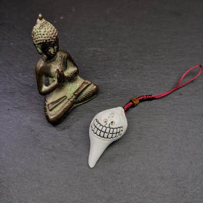White Conch Shankha 2.2" - Tibetan Buddhist art, front view