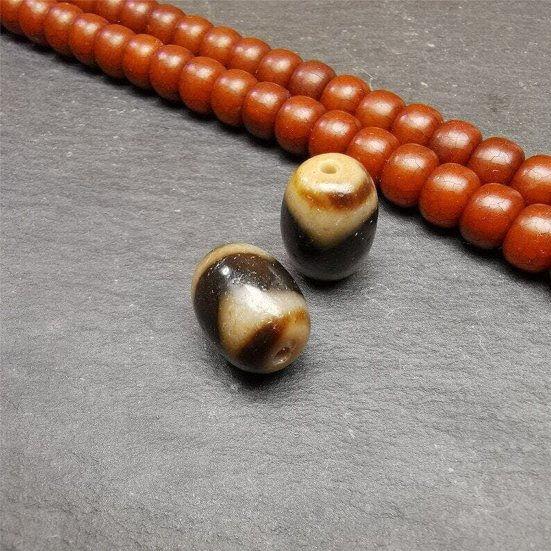 Tiger Tooth Dzi Spacer Marker Beads 0.51" - Tibetan dzi bead, view 6