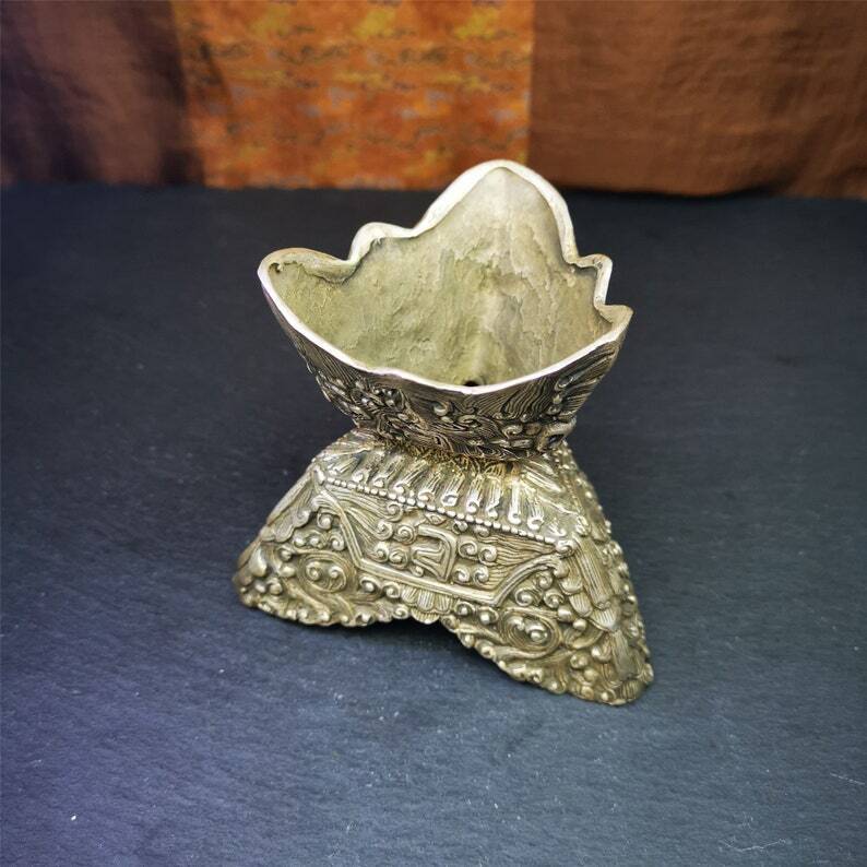Buddhist Offering Bowl,Kapala Skull Cup Set,Ritual Implement,7" Height - Tibetan Buddhist art, view 6