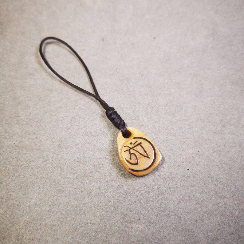 Yak Bone Carved Amulet,Om Pendant for Mala,Bag Hanging