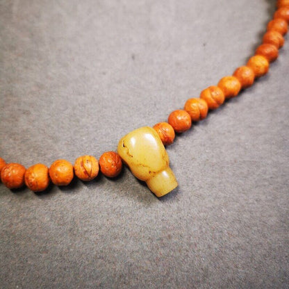 Gandhanra Bone Carved Mala Accessories,Guru Bead, T-drilled 3-Hole Bead for Prayer Bead