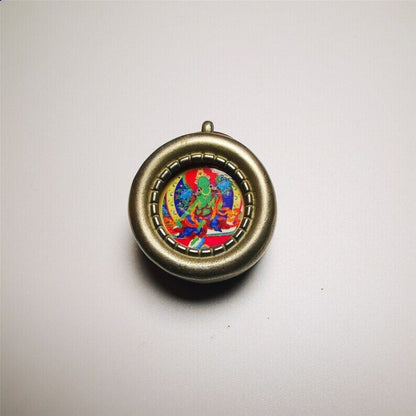 Antique Gau Ghau Shrine, Green Tara,Round Tibetan Buddhist Altar Amulet Pendant