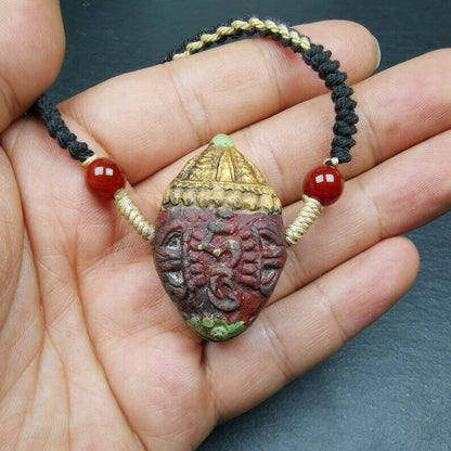 Tibetan Stupa Tsa Tsa Amulet, Double-sided Vajra and Bodhi Leaf Shape Pendant