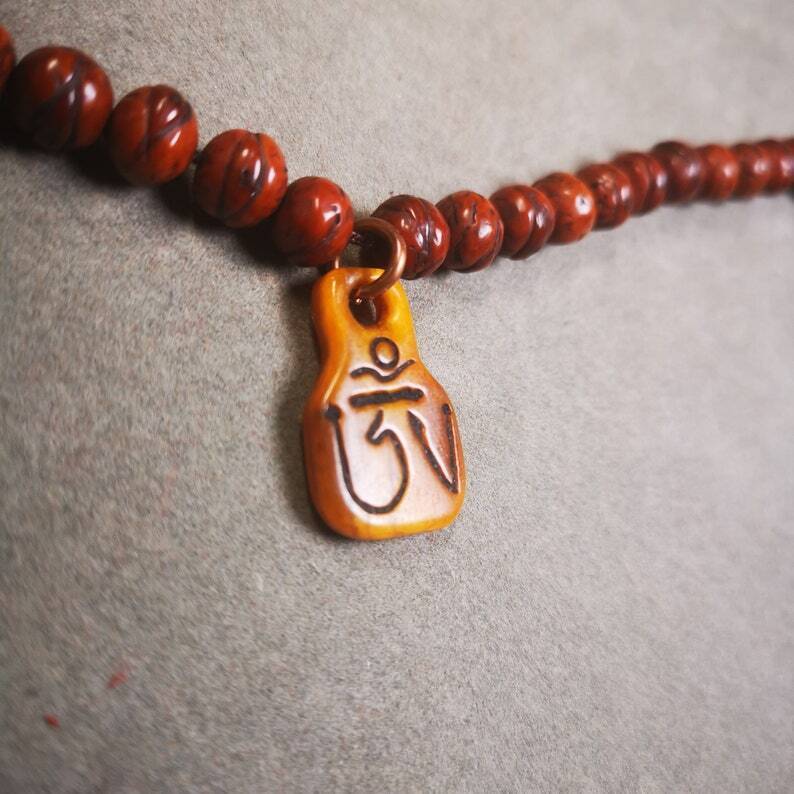 Yak Bone Carved Prayer Bead Pendant 0.98"×0.63"