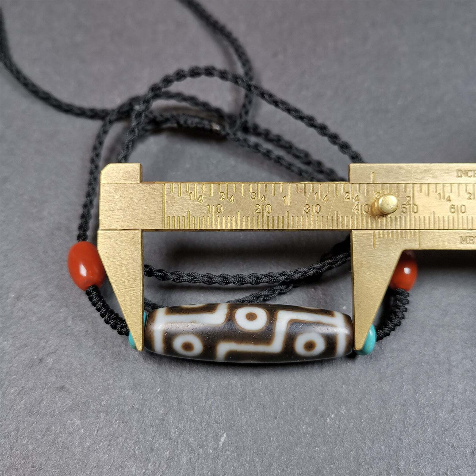 9 Eyed Dzi Bead Necklace, 1.7" x 0.47", 30 Years Old Gandhanra-ART