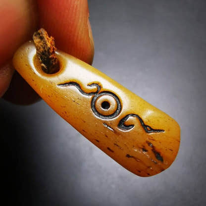 Yak Bone Carved Amulet Pendant 1.06" - Tibetan Buddhist amulet, view 9