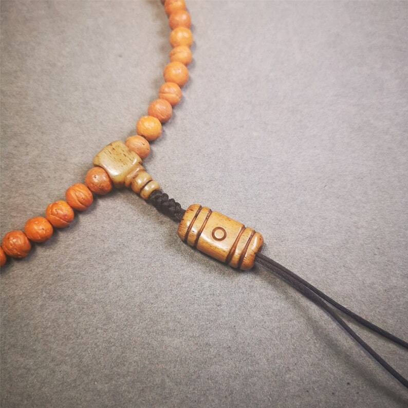 Yak Bone Carved Tibetan Mala Spacer Bead,2 Eyes Dzi Bead Pendant,0.98" × 0.5"