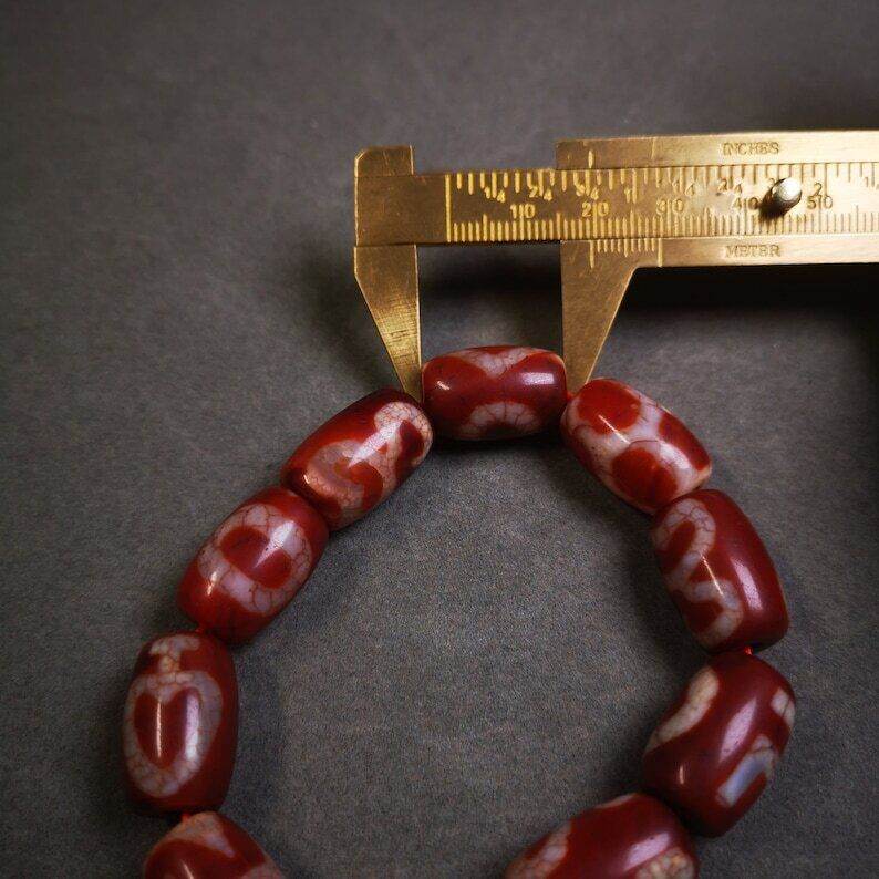 Fire Agate Dzi Bead Bracelet - Tibetan Buddhist mala beads, view 9