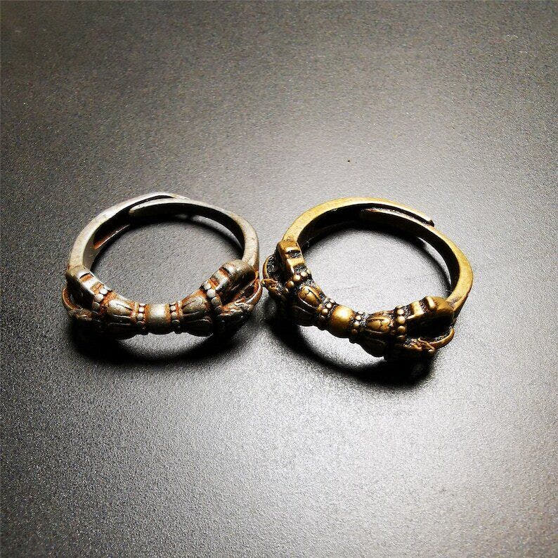 Vajra Ring,Buddhist Protection Jewelry 2.16" - Tibetan Buddhist vajra, close-up detail