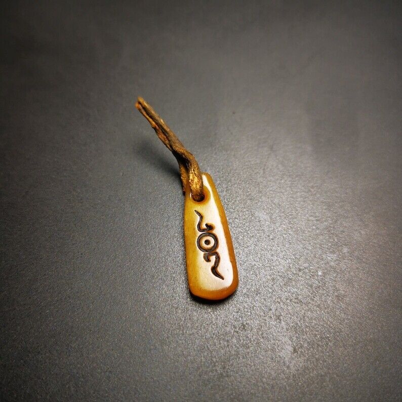 Yak Bone Carved Amulet Pendant 1.06" - Tibetan Buddhist amulet, close-up detail