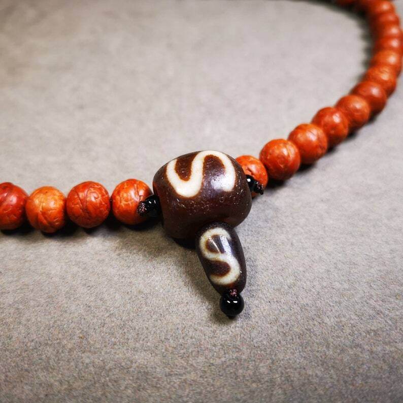 Dzi Guru Bead,T-drilled 3-Hole Mala Bead - Tibetan Buddhist mala beads, view 5
