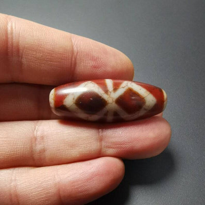 Gandhanra Ancient Tibetan Fire Agate vajra Dzi Bead,1.58" * 0.55",Zee Bead