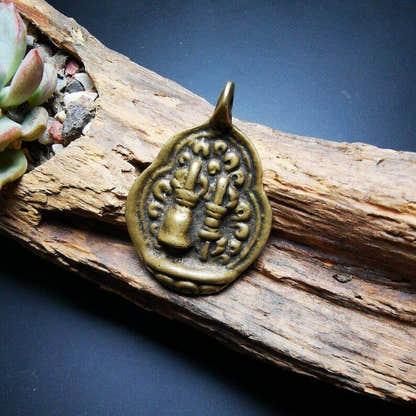 Buddhist Amulet,vajra club and tribu bell Pendant - Tibetan Buddhist amulet, front view