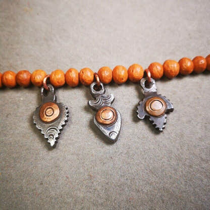 Mala Amulet,Mani Jewel Pendant,1.0" - Tibetan Buddhist mala beads, close-up detail