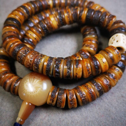 Yak Bone Mala, Hand-carved Tibetan Prayer Beads