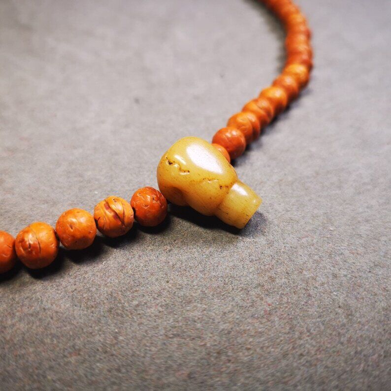 Gandhanra Bone Carved Mala Accessories,Guru Bead, T-drilled 3-Hole Bead for Prayer Bead