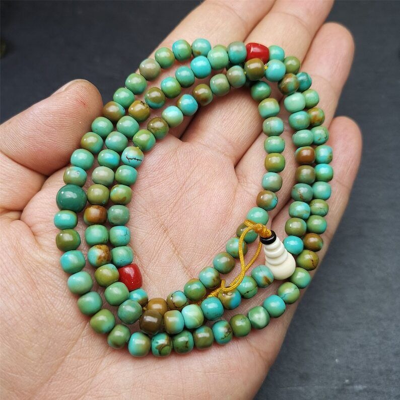 Old 108 Turquoise Beads Mala, Prayer Beads