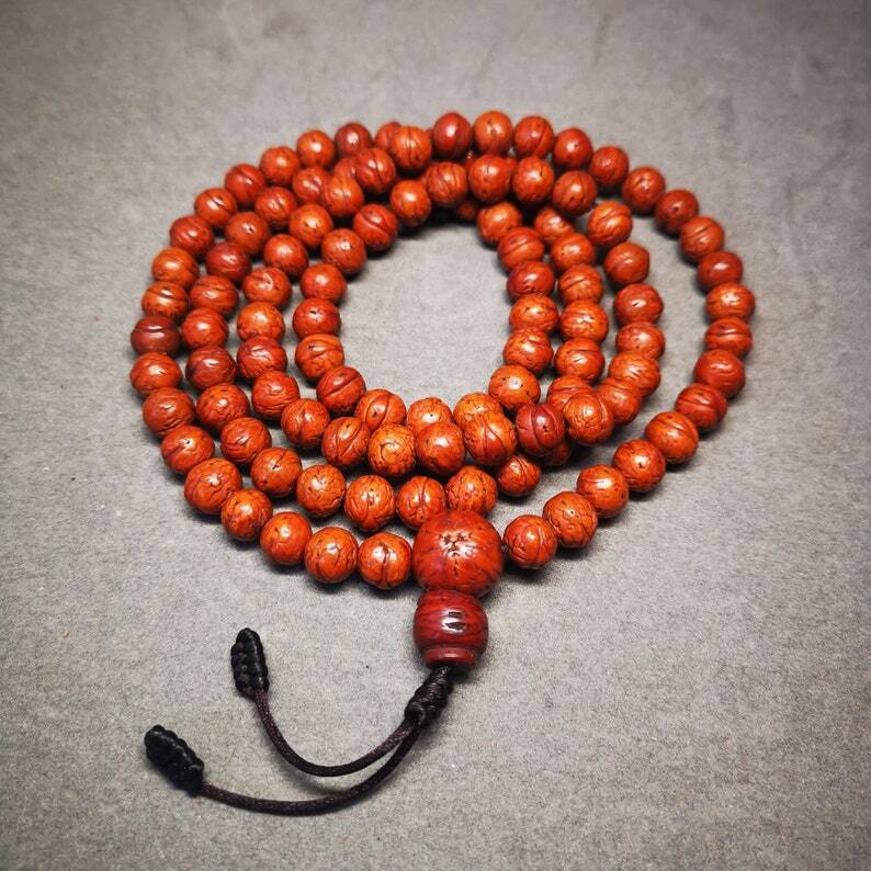 Old 108 Bodhi Beads Mala,8mm Prayer Beads for Meditation,32 inches