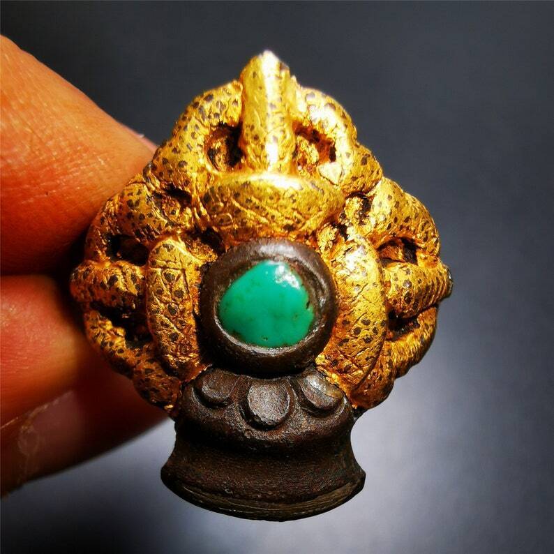 Gandhanra Tibetan Buddhist Vajra Bell Ring,Made of Pure Gold Filled and Silver Filled