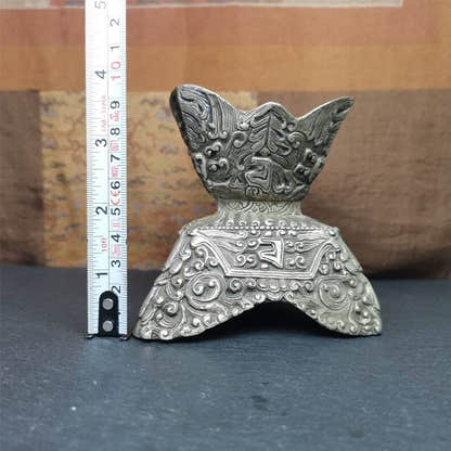 Buddhist Offering Bowl,Kapala Skull Cup Set,Ritual Implement,7" Height - Tibetan Buddhist art, view 7