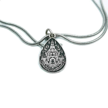 Lucky Charm, Unique Stupa / Pagoda Pattern,Silver Pendant - Tibetan Buddhist art, view 7