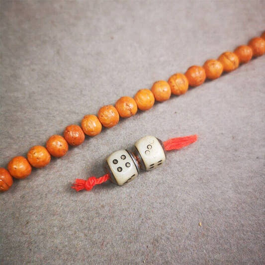 Mala Spacer Bead,Yak Bone Dice Marker Beads 0.43" - Tibetan Buddhist mala beads, front view