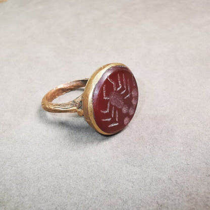 Old West Asian Ring,Made of Ruby and Copper,From Pakistan - Tibetan Buddhist art, size reference