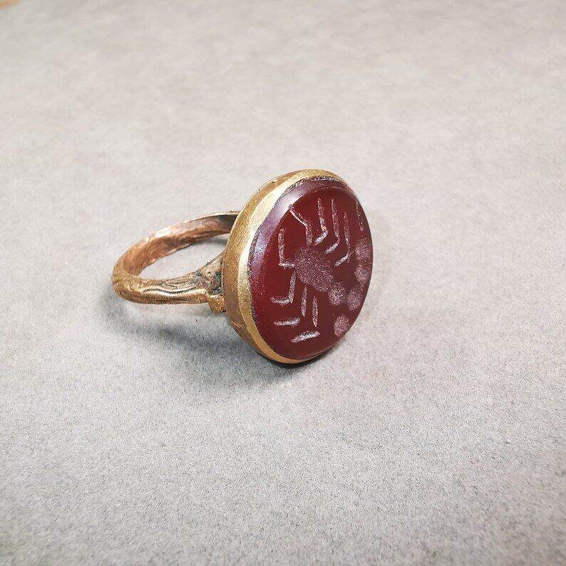 Old West Asian Ring,Made of Ruby and Copper,From Pakistan - Tibetan Buddhist art, size reference