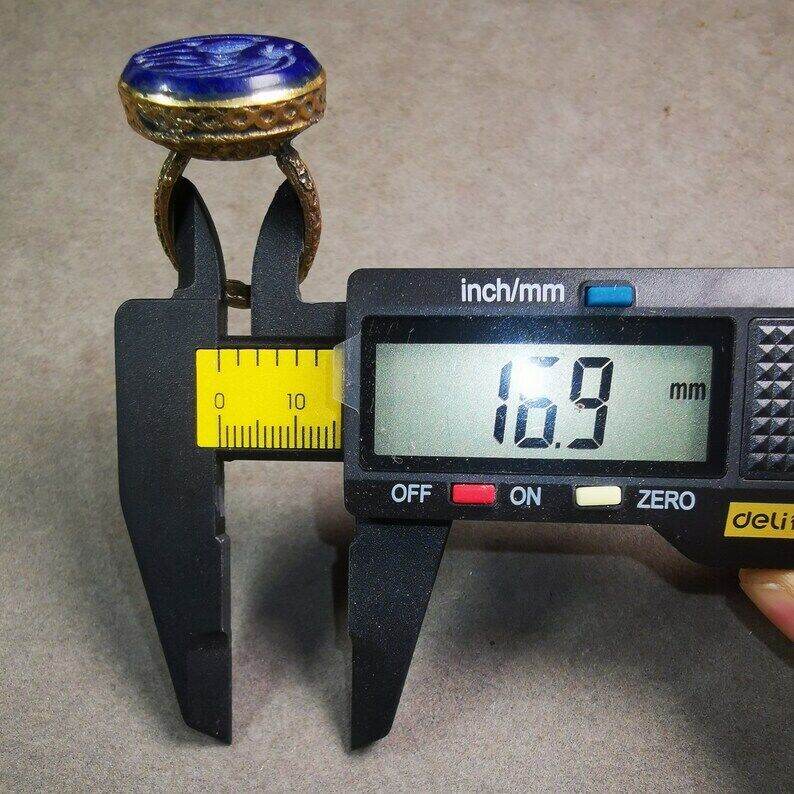 Old West Asian Ring,Made of Lapis Lazuli + Copper,From Pakistan - Tibetan Buddhist art, size reference