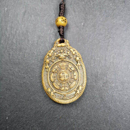 Buddhist Calendar Amulet,Yak Bone Carved Melong Mirror,SIPAHO srid pa ho Badge - Tibetan Buddhist amulet, view 6