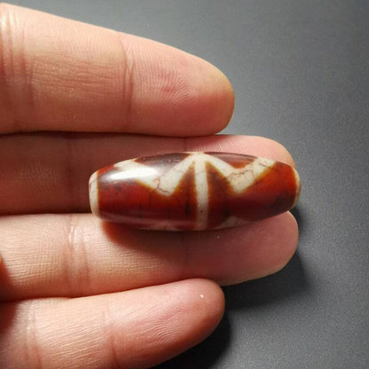 Gandhanra Ancient Tibetan Fire Agate vajra Dzi Bead,1.58" * 0.55",Zee Bead
