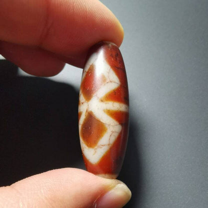 Gandhanra Ancient Tibetan Fire Agate vajra Dzi Bead,1.58" * 0.55",Zee Bead