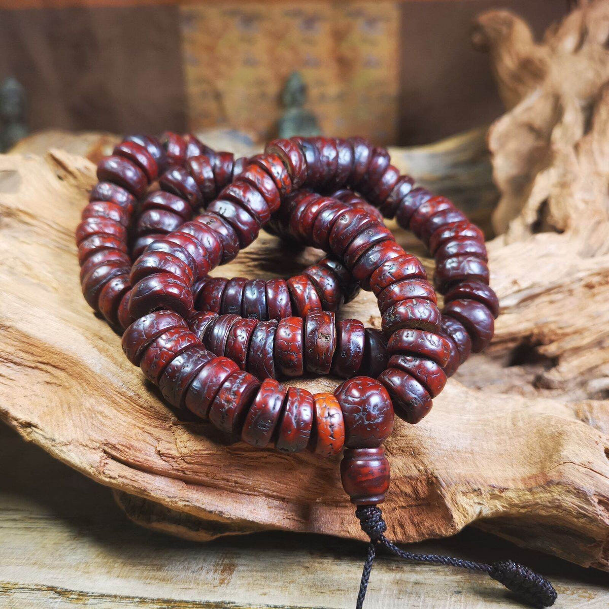 108 Bodhi Bead Mala,Old Prayer Beads Necklace - Tibetan Buddhist mala beads, front view