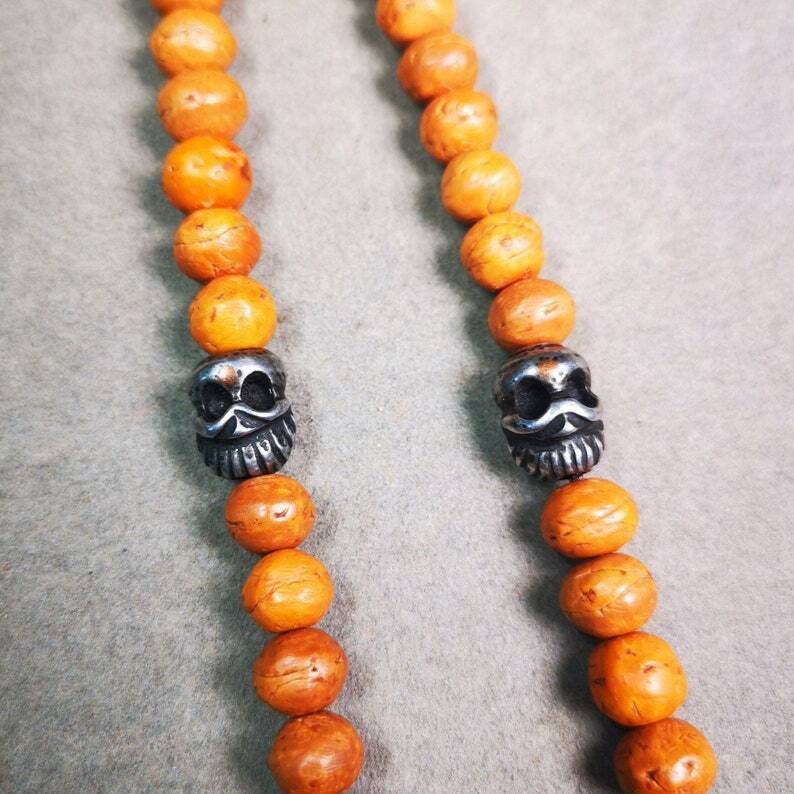 Amulet,Skull Citipati Pendant,Spacer for Mala,Bag Hanging,Prayer Bead - Tibetan Buddhist mala beads, front view