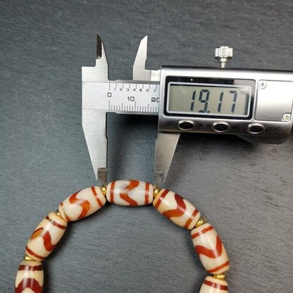 Unique Tibetan Fire Agate Tiger Tooth Dzi Bead Bracelet, 20 × 11mm Dzi Bead