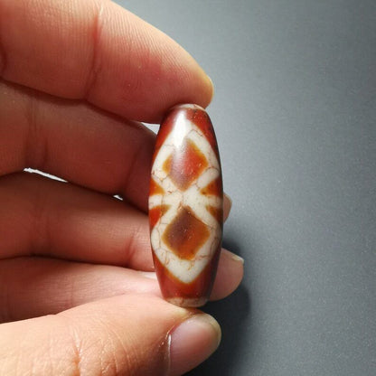 Gandhanra Ancient Tibetan Fire Agate vajra Dzi Bead,1.58" * 0.55",Zee Bead