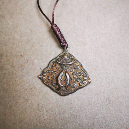 Buddhist Amulet, Vase and Golden Fish Badge,Thokcha