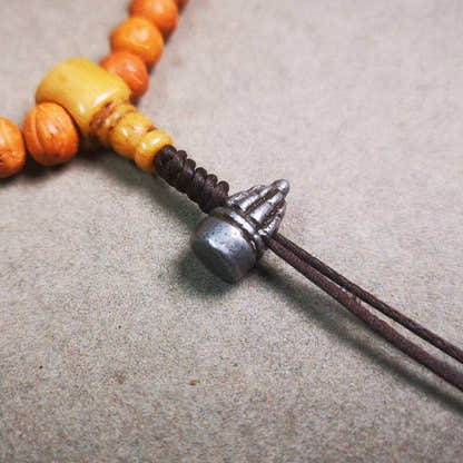 Amulet,Stupa Bead Pendant for Mala,Bag Hanging,Prayer Bead,0.6" - Tibetan Buddhist mala beads, front view