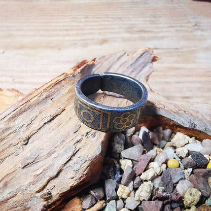 Tibetan Ring,Dzi Totem Ring 0.95" - Tibetan dzi bead, view 6