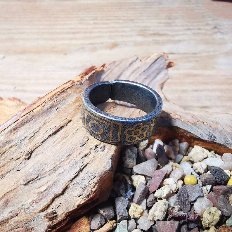 Tibetan Ring,Dzi Totem Ring 0.95" - Tibetan dzi bead, view 6